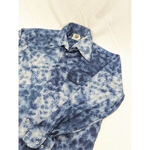 Vintage 70s Cue Cloth Carriage House California Disco Collar Nylon Club Shirt L